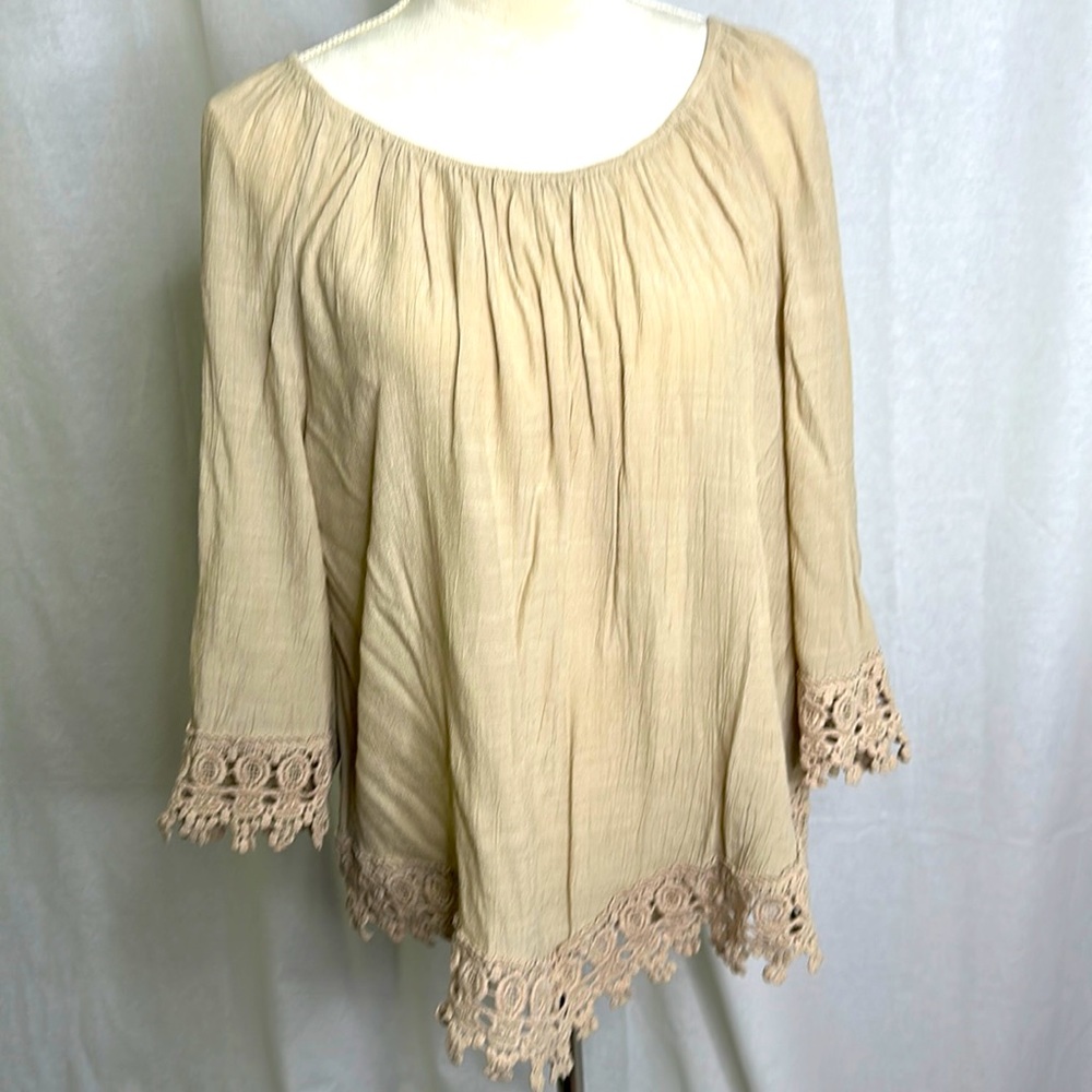 WESTPORT Crepe Fabric style top with Asymmetrical Neck in Mocha/Latte-6023